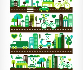 Cartoon green city elements vector 01