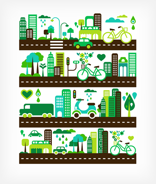 Cartoon green city elements vector 01