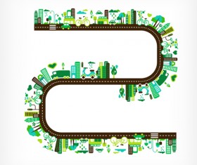 Cartoon green city elements vector 02