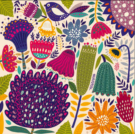 Cartoon spring tropical pattern background 04