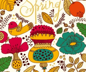Cartoon spring tropical pattern background 05