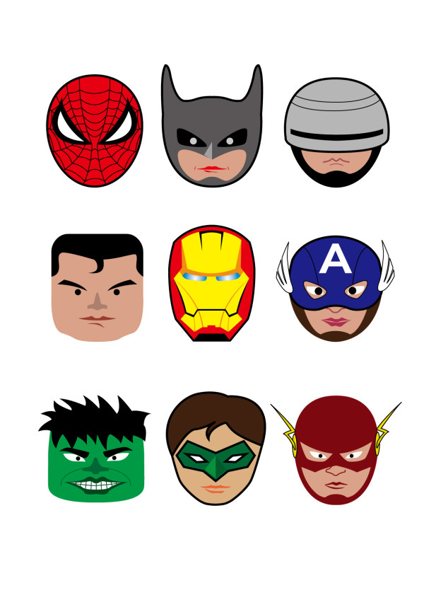 Cartoon superheroes head portrait vector