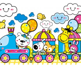 Cartoon train and small animals vector