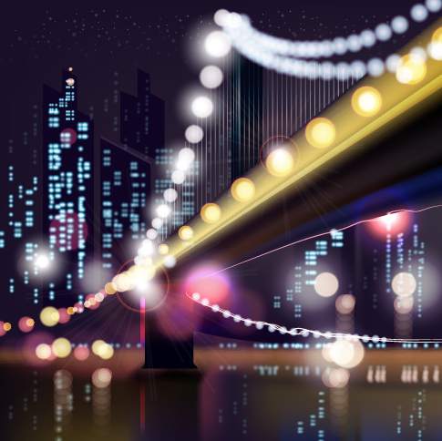 City night colored halation background vector graphics 04
