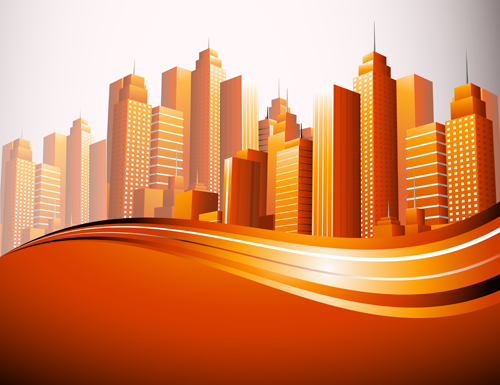 City skyscrapers design vector background set 04