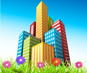 City skyscrapers design vector background set 06