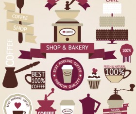 Coffee menu labels and ribbon banner vector 01