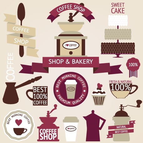 Coffee menu labels and ribbon banner vector 01