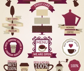 Coffee menu labels and ribbon banner vector 02