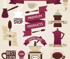 Coffee menu labels and ribbon banner vector 03
