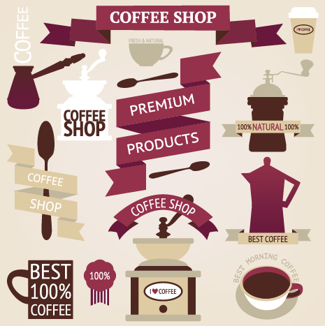 Coffee menu labels and ribbon banner vector 03