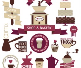 Coffee menu labels and ribbon banner vector 04