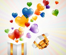 Colored heart shaped balloon with gift box vector