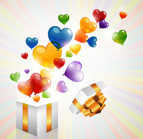 heart shaped balloon with gift box