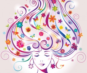 Creative floral hair with woman vector 02