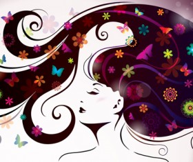 Creative floral hair with woman vector 04