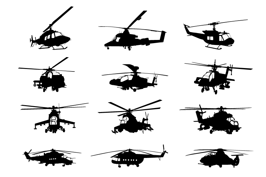 Creative military helicopter silhouette vector material