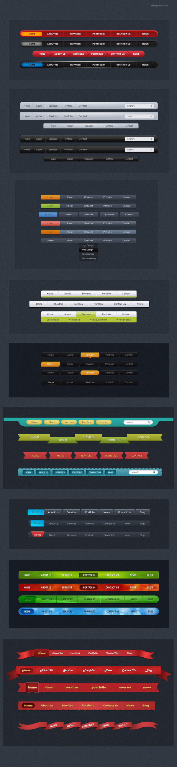 Creative web navigation psd material set