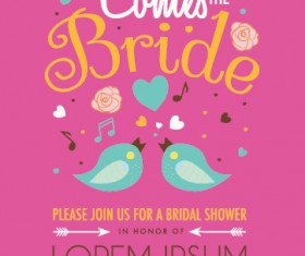 Cute Birds Wedding Invitation Card Vector