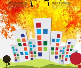 Cute cartoon city background vector material 02