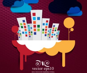 Cute cartoon city background vector material 04