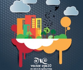 Cute cartoon city background vector material 05