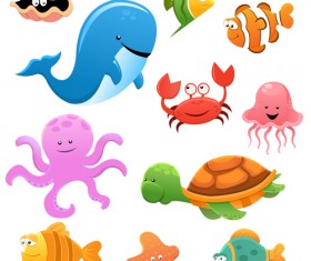 Cute cartoon marine animals vector graphics