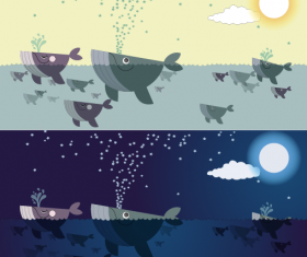 Cute cartoon whales vector graphics