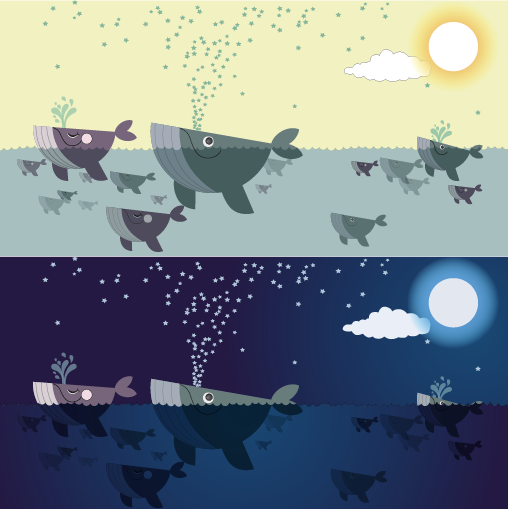 Cute cartoon whales vector graphics