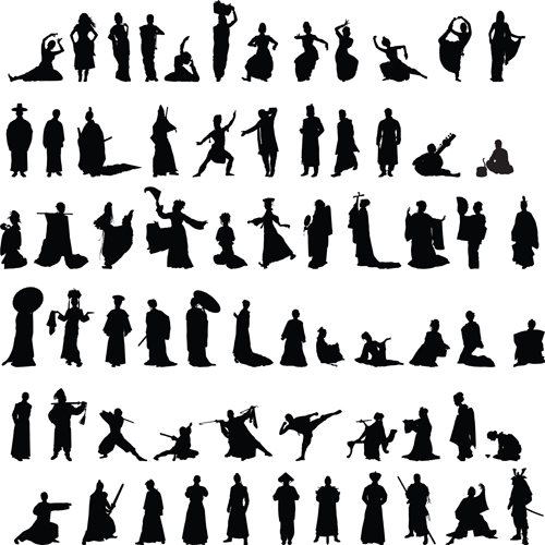 Dance and martial arts silhouettes vector graphics