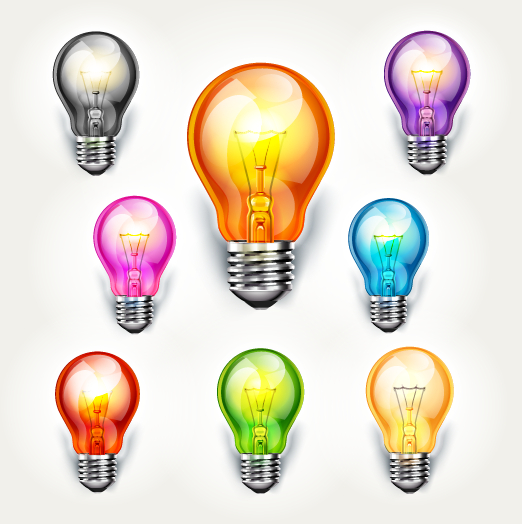 Different colored light bulb vector material