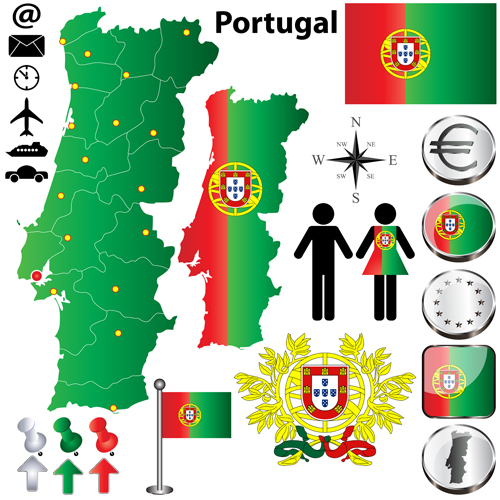 Different countries flags with map and symbols design vector 01