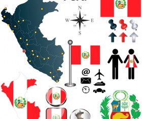 Different countries flags with map and symbols design vector 06