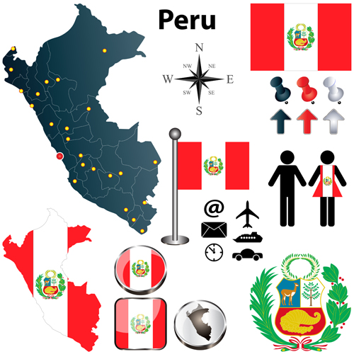 Different countries flags with map and symbols design vector 06