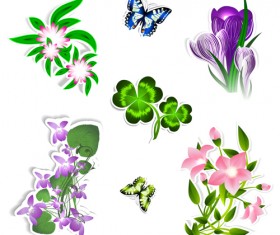 Different flower and butterflies vector