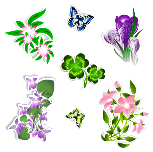 Different flower and butterflies vector
