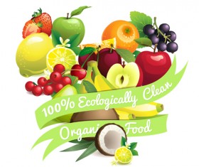 Different fruit heart shapes background vector 01