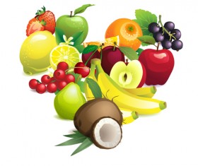 Different fruit heart shapes background vector 02