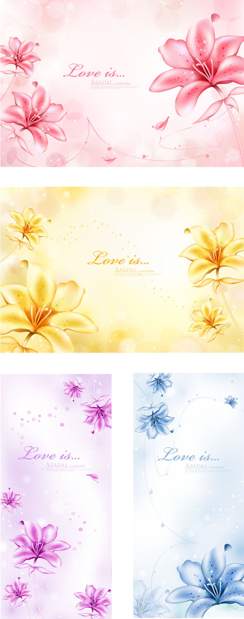 Elegant dream flowers background vector 01