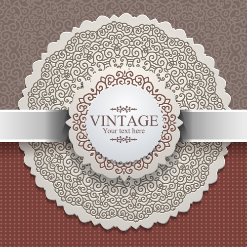 Exquisite lace vintage cards vector set 04