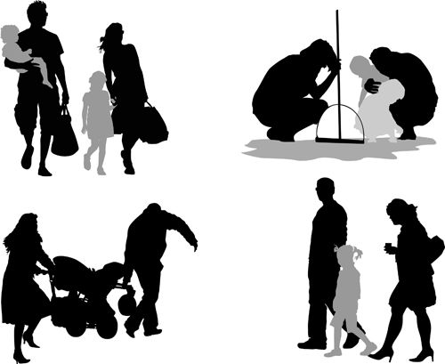 Family members silhouettes vector material free download