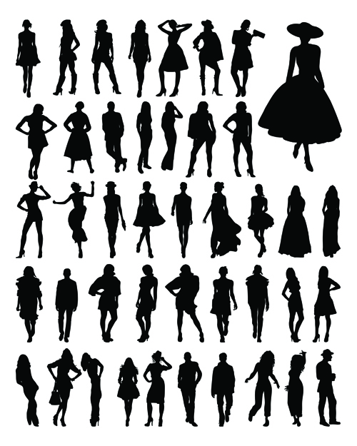 Fashion woman silhouettes vector material