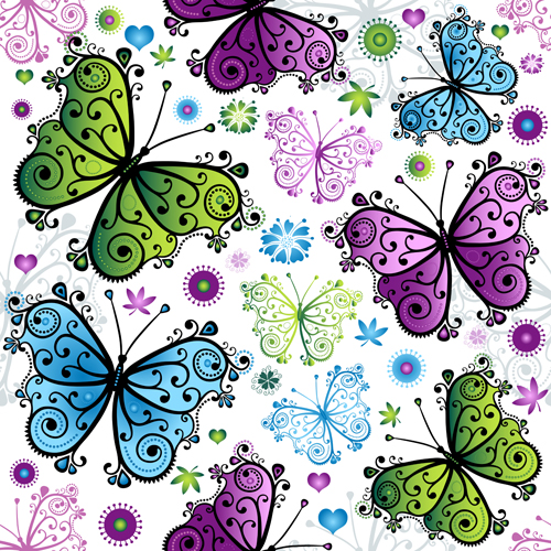 Floral butterflies seamless pattern vector set 01