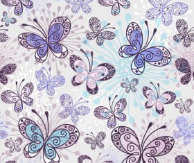 Floral butterflies seamless pattern vector set 02