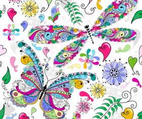 Floral butterflies seamless pattern vector set 04
