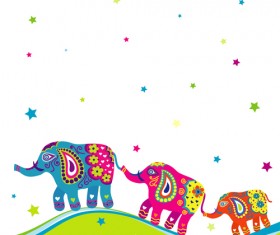 Floral elephants with happy birthday background vector 01