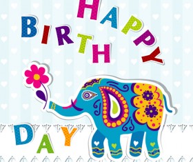 Floral elephants with happy birthday background vector 02