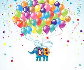 Floral elephants with happy birthday background vector 04