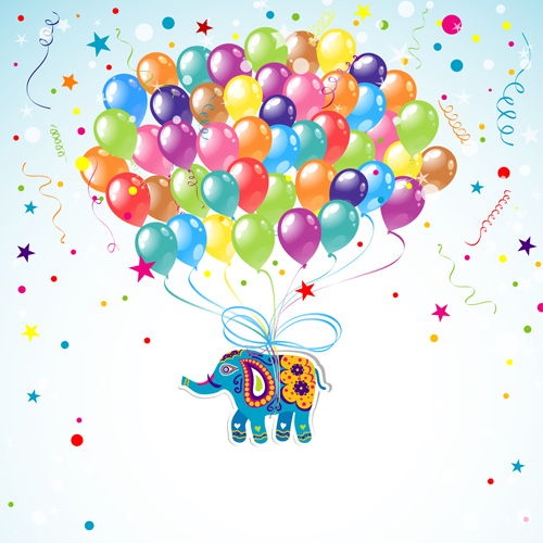 Floral elephants with happy birthday background vector 04