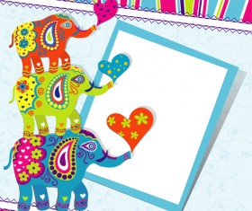 Floral elephants with happy birthday background vector 05